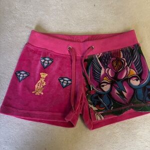 Christian Audigier Ed hardy velour mini shorts